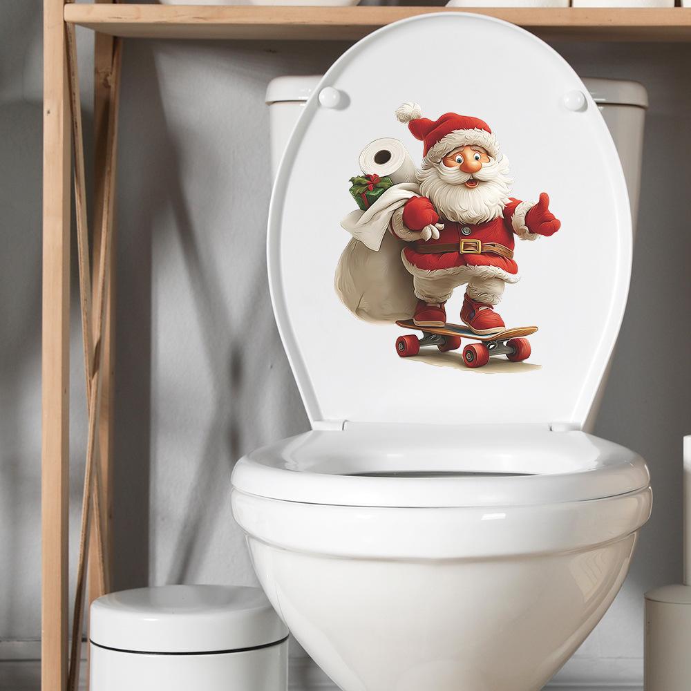 Cartoon Santa Claus Toilet Sticker Removable PVC Holiday Decoration For Bedroom Nursery Bathroom Toilet Decoration Stickers
