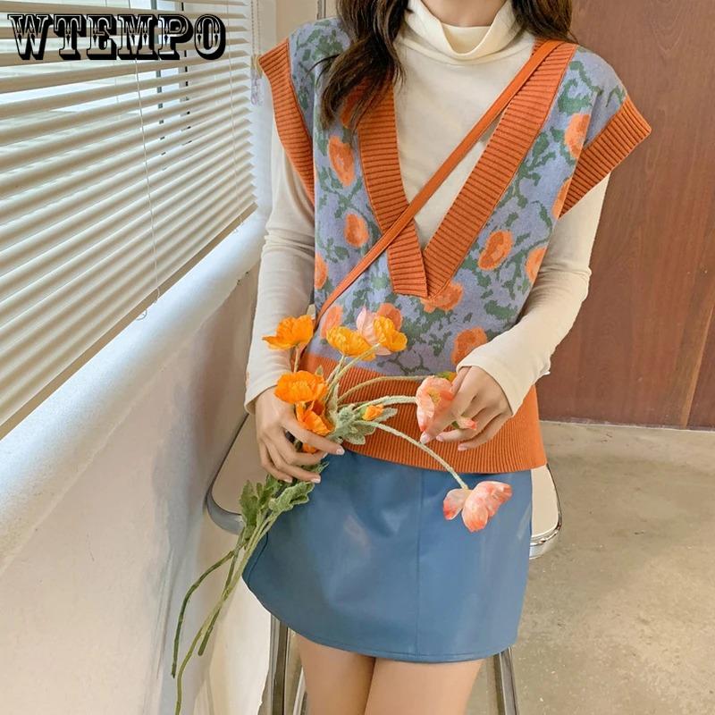Embroidery Floral Knit Vest Women Short Sweet Sweater V-Neck Pullover Pull Jumper New Fashion Autumn Winter