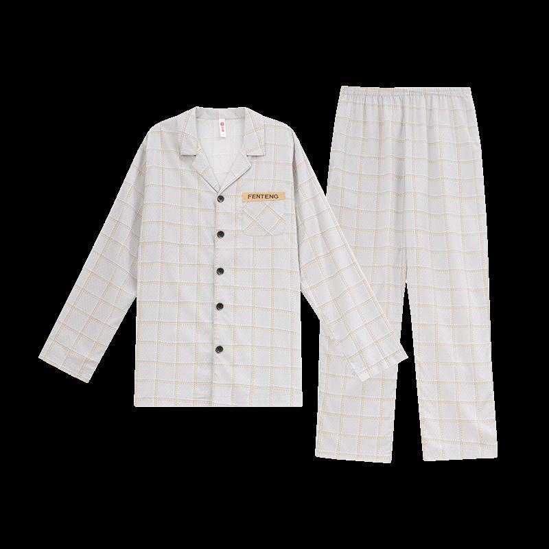 FENTENG Herren Weiches Baumwollmischung Langarm Lounge Pyjama-Set