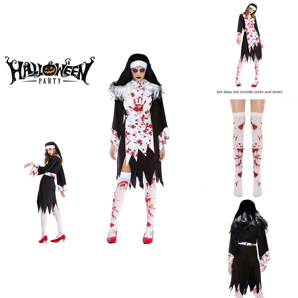 Comfortable And Textured Horror Nun Cosplay Costume For Women