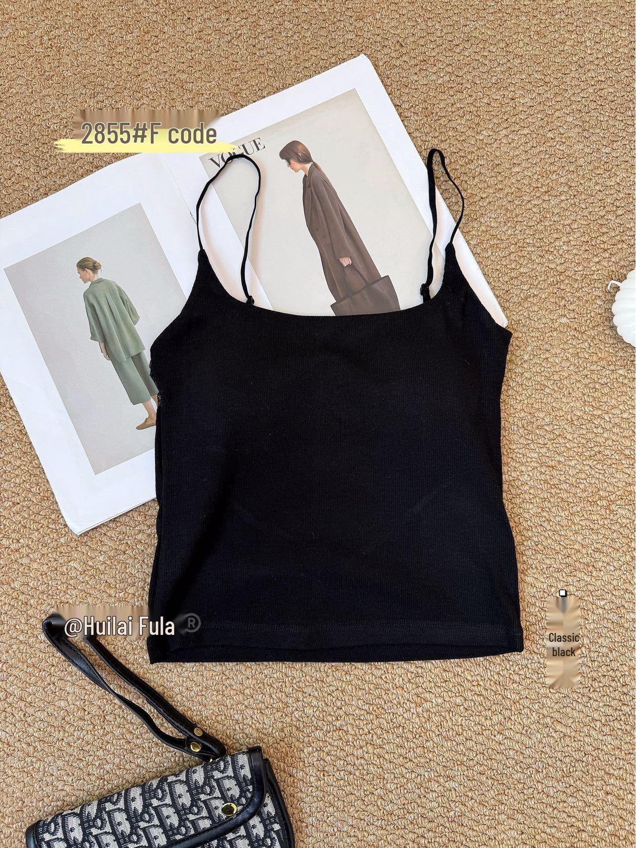 Lace Backless Ribbed Cotton Camisole - Sexy & Comfortable Fixed Cup Vest One size (recommended for 85-125 jin)