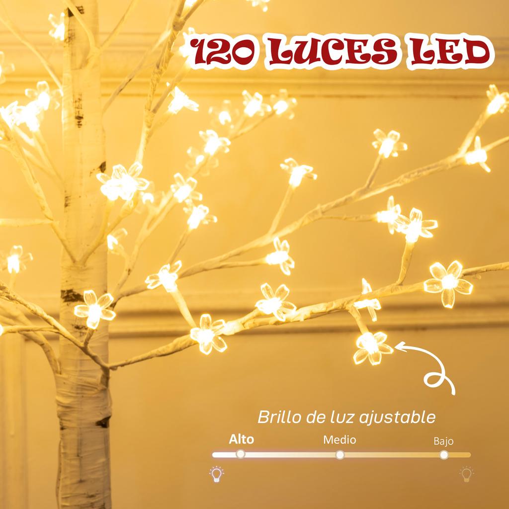 Artificial Cherry Tree with 120 LED Lights, Adjustable Brightness, Indoor Decoration, 21x21x150 cm, White