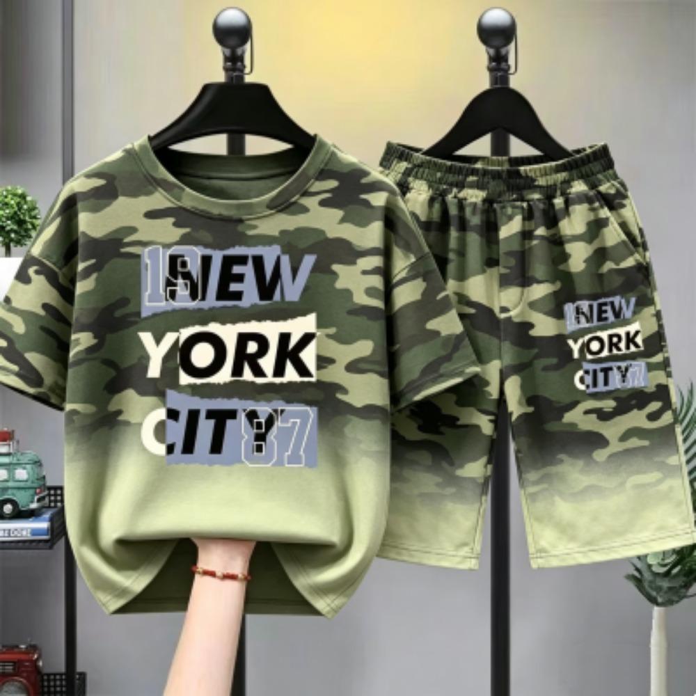 Camouflage Zebra Stripe Letter Printed Women's T-shirt and Shorts 2 Piece Set Summer Home Outdoor Casual Outfit for Men's and Women's T-shirt Set