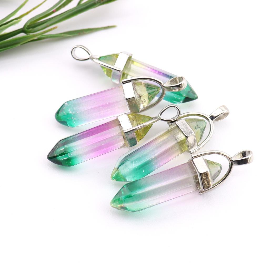 Hexagonal Column Natural Amethyst Powder Crystal Winding Hexagonal Column Pendant Handmade Bullet Necklace Jewelry Pendant N759