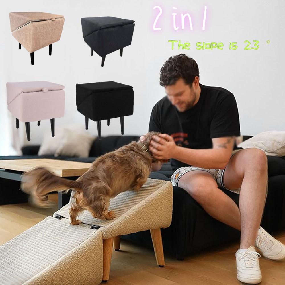 2 in 1 Foldable Dog Vehicle Stair with Footrest Stool Non-Slip Cat Vehicle Ramp Transformable Cat Ramp for Senior Animal