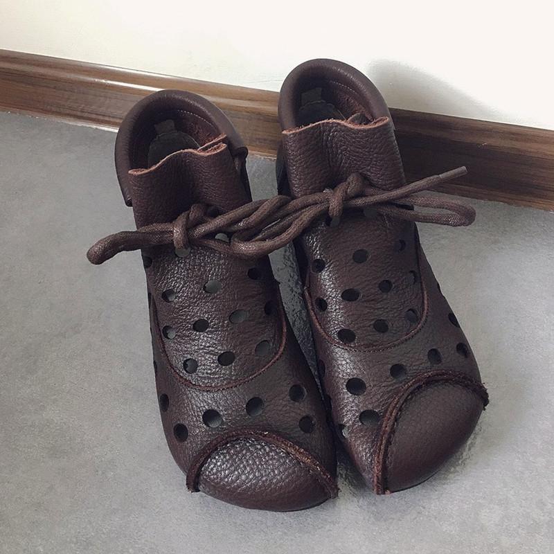 

Сандалии ручной работы в литературном и ретро стиле, женские мягкие кожаные полированные короткие сапоги, женские одинарные сапоги в оригинальном этническом стиле с плоской подошвой и мягкой подошвой 37 темно-коричневого