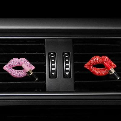 1PC Bling Lip Air Vent Clips Rhinestone Lipstick Car Air Freshener Clip Crystal Car Air Outlet Decorations Charm Car Inter Decor
