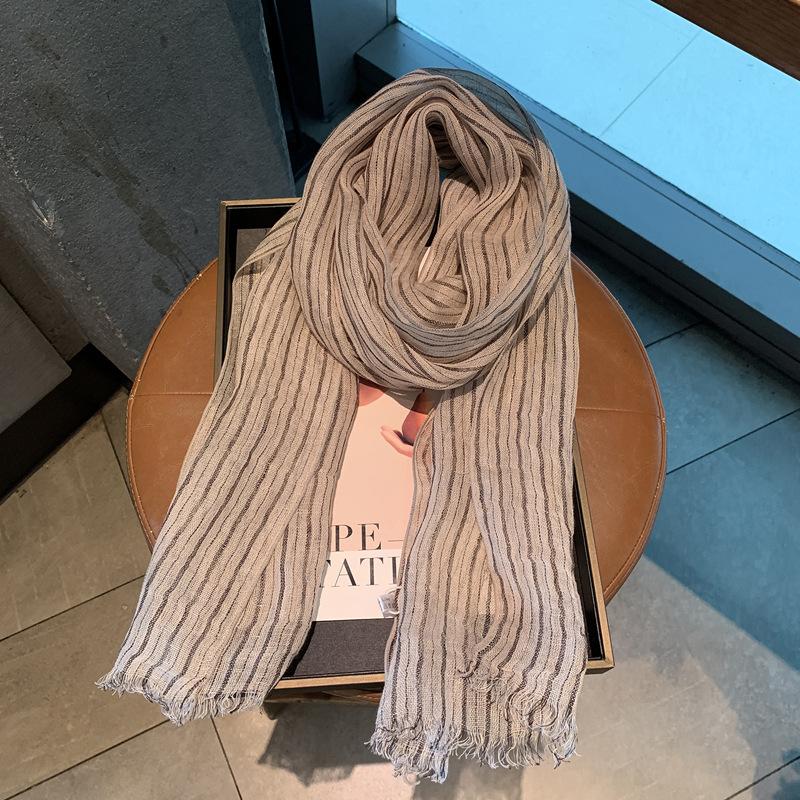 Striped Outer Shawl Linen Thin Long Scarf Comfortable Stacking Decoration Fashion Versatile Silk Scarf Shawl