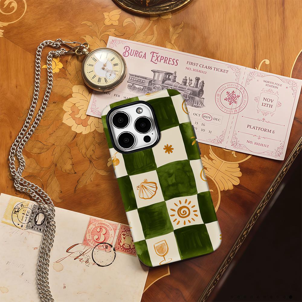 Green & Orange Check Phone Case for IPhone 17AIR 16E 16 15 14 13 12 11 17 Pro Max Plus Double-layer Back Cover