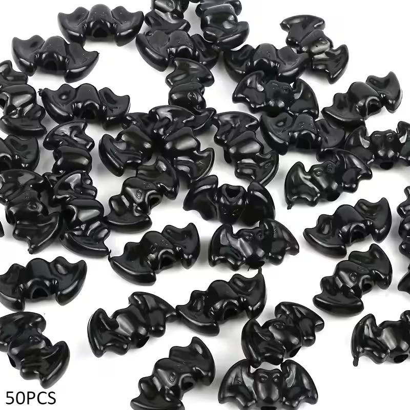50pcs Black Bat Shaped Beads Halloween DIY Necklace,Bracelets, Earrings, Keychain Accessories Decoration Birthday Party Gifts
