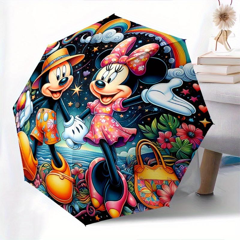 Mickey Mouse, Minnie Mouse Automatic Opening and Closing Umbrella, Compact Travel Umbrella, Lightweight and Portable, Suitable for Beach Com