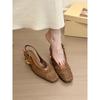 Temperament Quadratkopf Geflochtene Tasche Kopf Freiraum Sandalen Frühling und Sommer Neue Mode Kristall Einzelne Schuhe Dunkelbraun