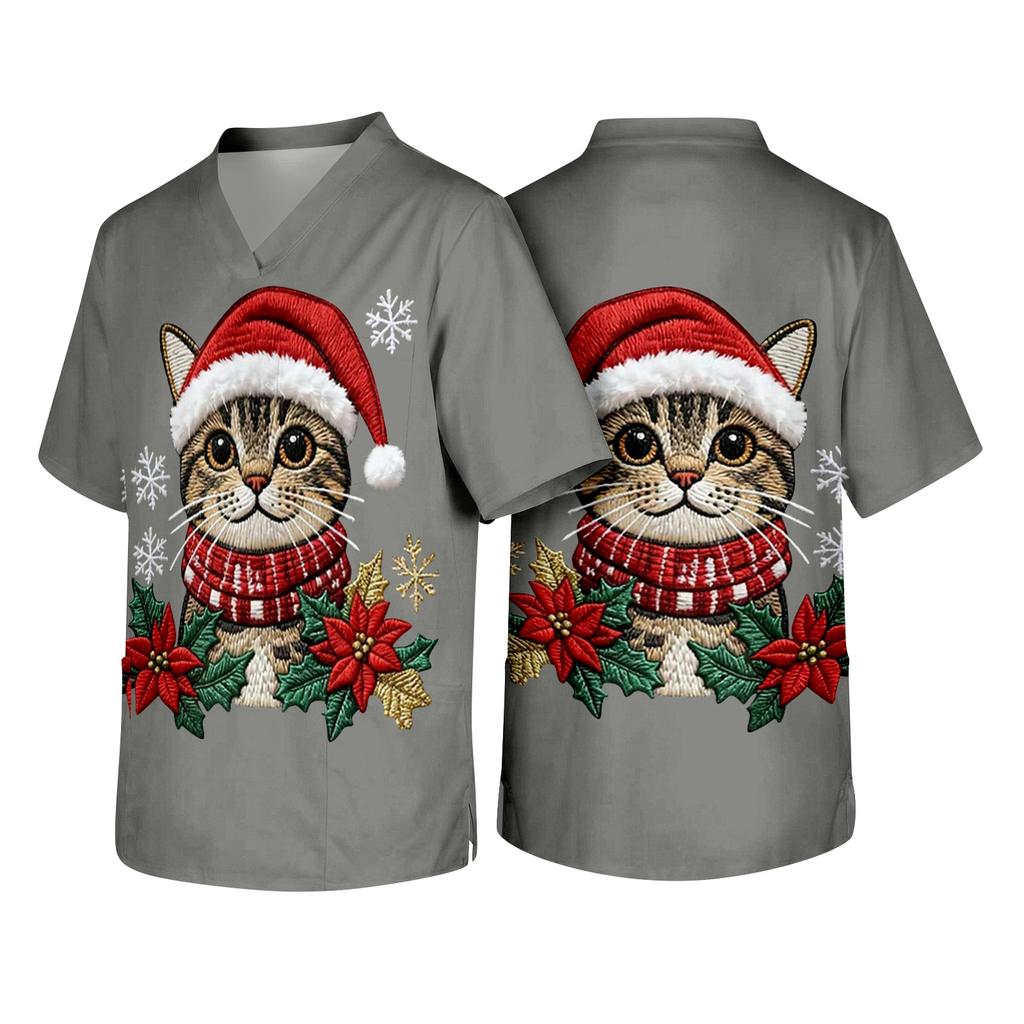 Men's Christmas Themed Holiday Caregiver Uniform for Work In Hospitals and Clinics