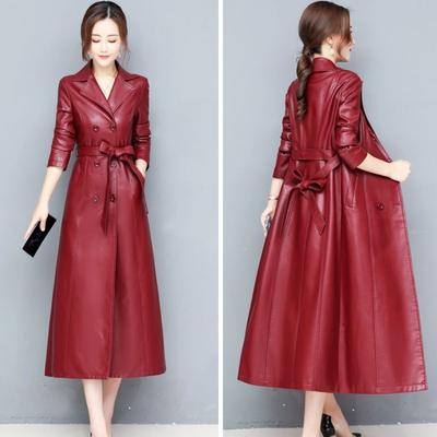 Trench in pelle al ginocchio alla moda e snellente per donna taglia grande 6xl
