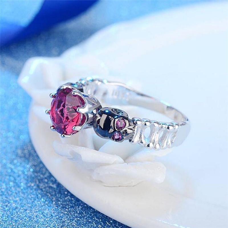 Fashion Retro Color Separation The Skull Head Inlaid Colorful Zircon Platinum Ring