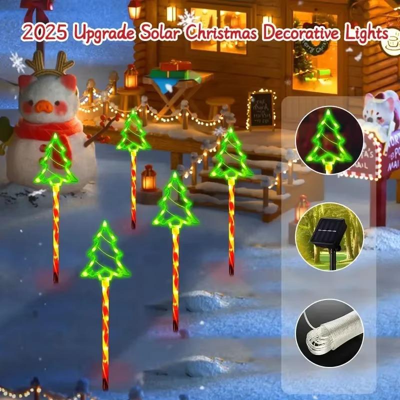 5PC/set Solar Powered Christmas Tree Candy Vine Lights Outdoor Waterproof  Floor Lamp String Garden Courtyard Christmas Decorat