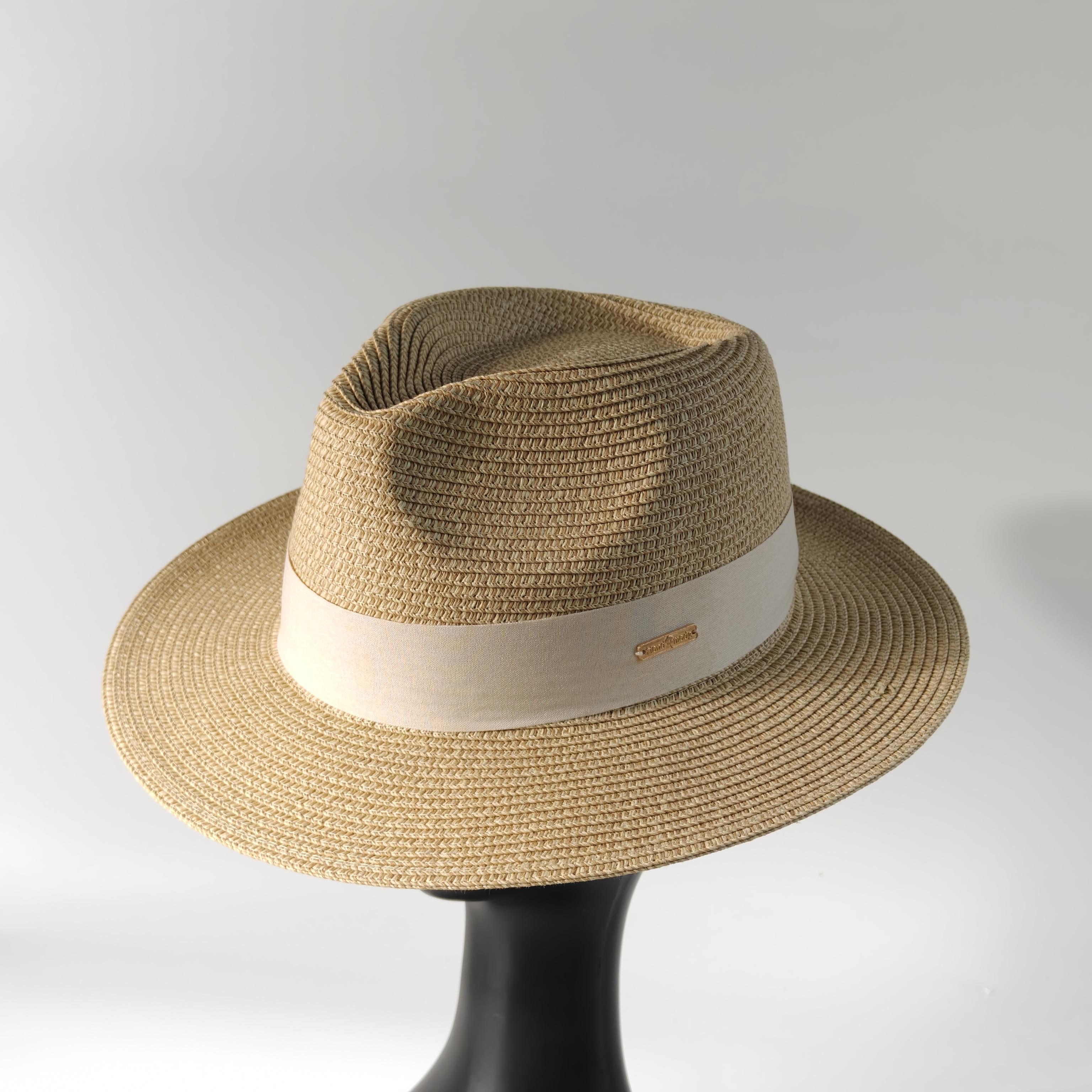 

Vintage Straw Fedora Hat for Men women Summer Breathable Beach Cap Handmade Wide Brim Panama Sun Hat Gentleman Jazz Hats Chapeau M 56-58