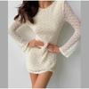 Elegant Backless Slim Dress Women Lace Up Round Neck Long Sleeved Dresses Summer High Waist Fashion Pullover Mini Short Dress