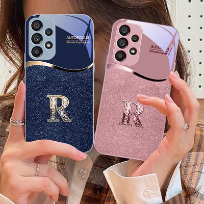 Litera R ze złotą krawędzią Do Samsung S 25 S25 Edge S25Ultra S8 S9 S10 20 U ltra S21 Pro S22 Plus S23 FE S24 Ultra Szklane Etui na Telefon