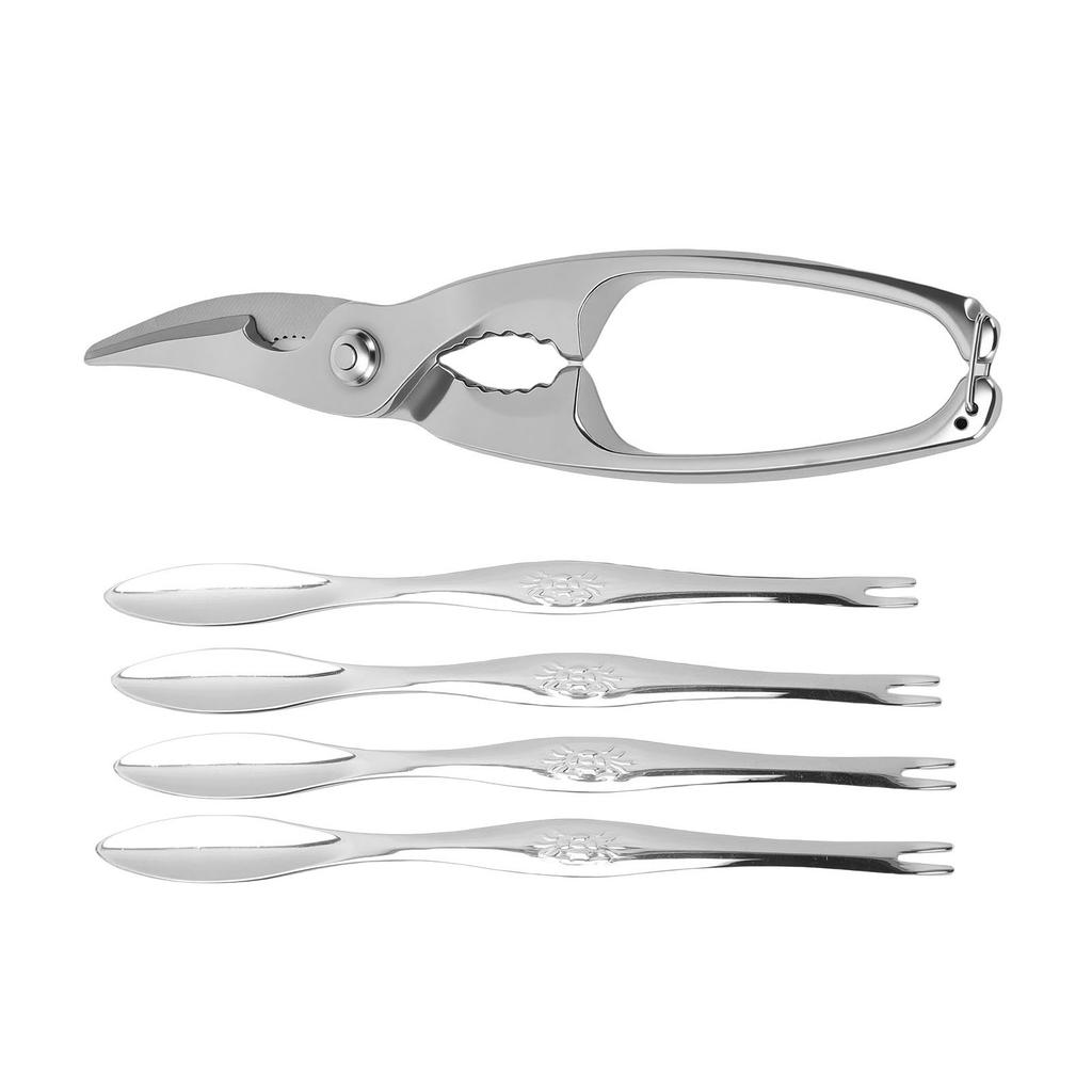 Crab Cracker and Tools Set Stainless Steel Lobster Crab Seafood Cracker with 4 Forks for Home Party