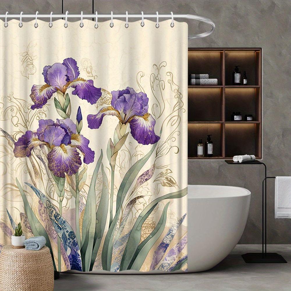 

Floral Iris Shower Curtain, Vibrant Pink & Purple Design with Gold Accents, Fade-Resistant Polyester, All-Season Bath Decor W90xH180cm