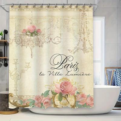 Paris Style Pink Flower Chandelier Bathroom Shower Curtain Decor