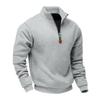Men's Autumn/Winter Heavyweight Fleece Sweatshirt with Embroidered Logo Design, Half-Zip Stand Collar