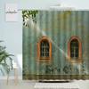 Retro Flowers Window Brick Wall Shower Curtain Natural Scenery Green Plants Country Town Scenery Home Bathroom Screen Home Decor