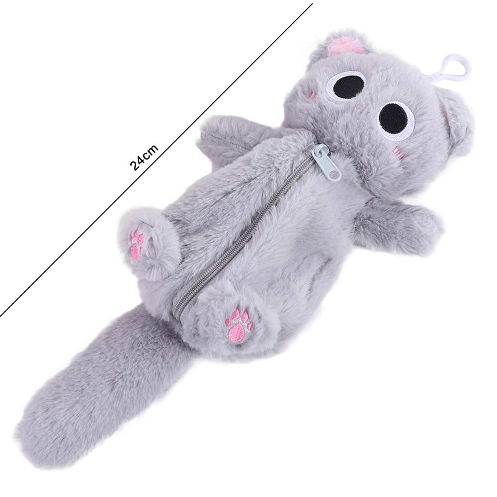 Large Capacity Gray Cat Pencil Bag Thicken Kitten Stationery Bag Cute Kitten Pencil Case  Kids Gift