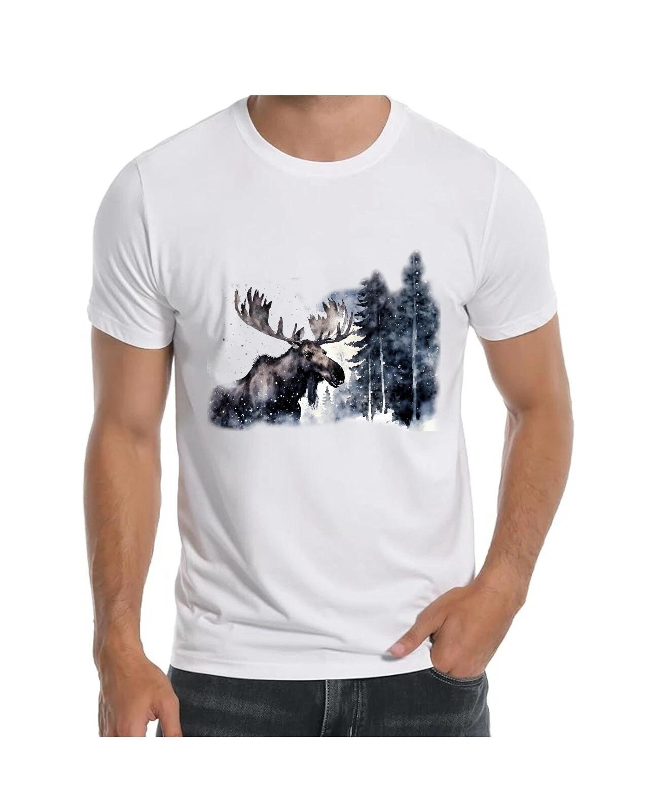 Montana Moose Art T-Shirt for Men Apparel Clothing Wildlife Animals M