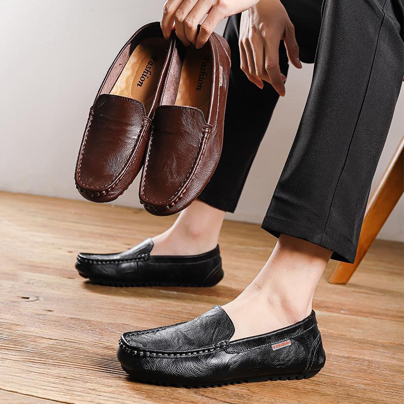 Men's Shoes New Men's Casual Shoes Breathable British Leather Shoes Men's Foot Loafers Large Size Driving Doudou Shoes
