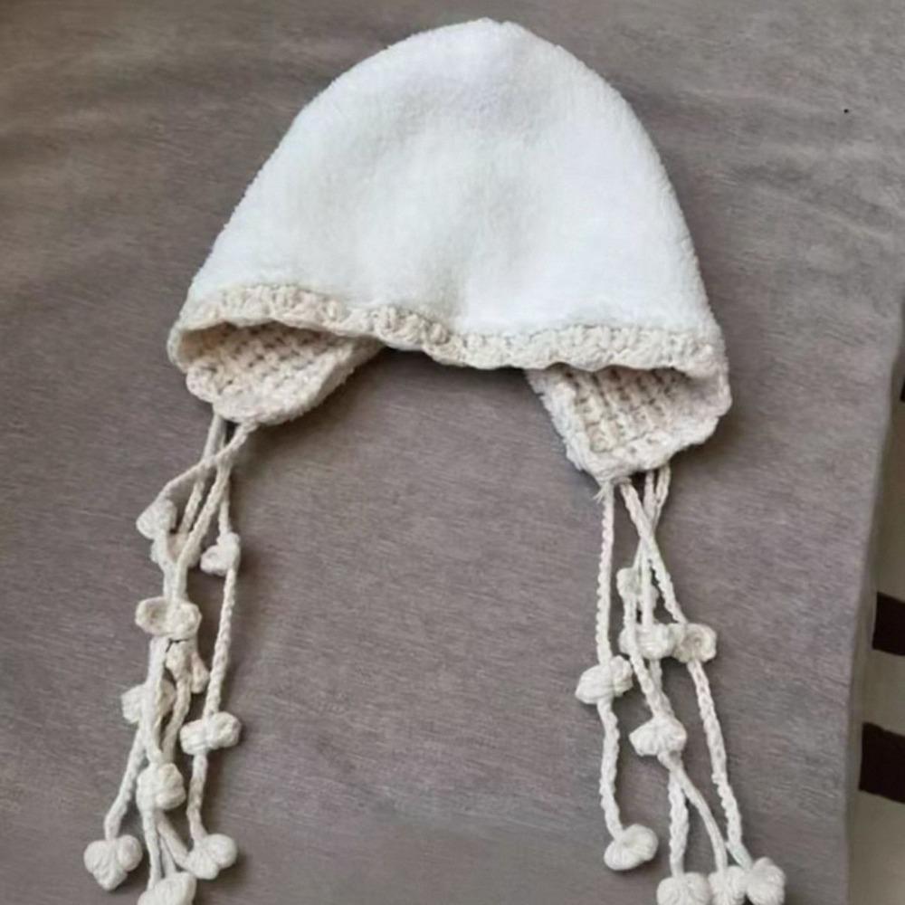 Ladies' Hats New Hand-Knitted Floral Braid Knit Hat for Women Retro Warm and Stylish Fringe Hat Trendy