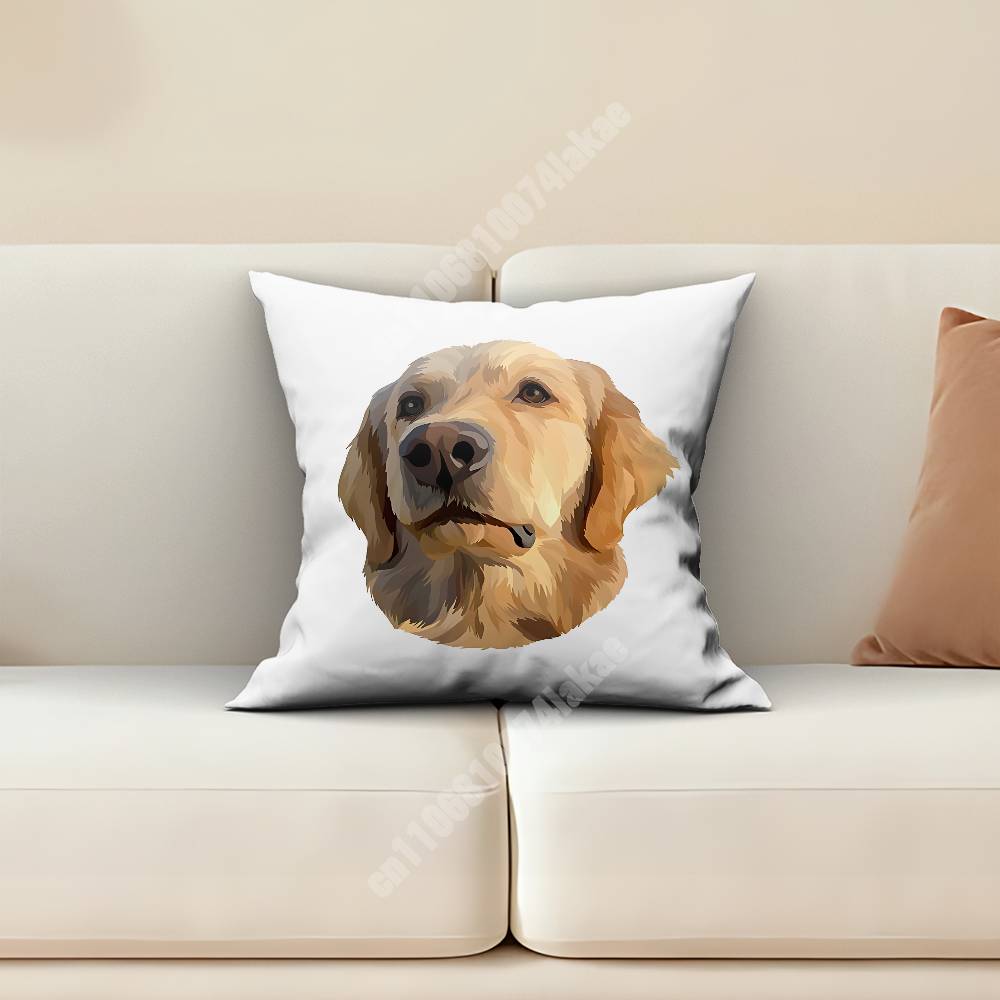 Cute Puppy Gold Retriever Dog Friend Pillow Cover Cushion Case Sofa Couch Modern Apartment Decor Family Furnishing