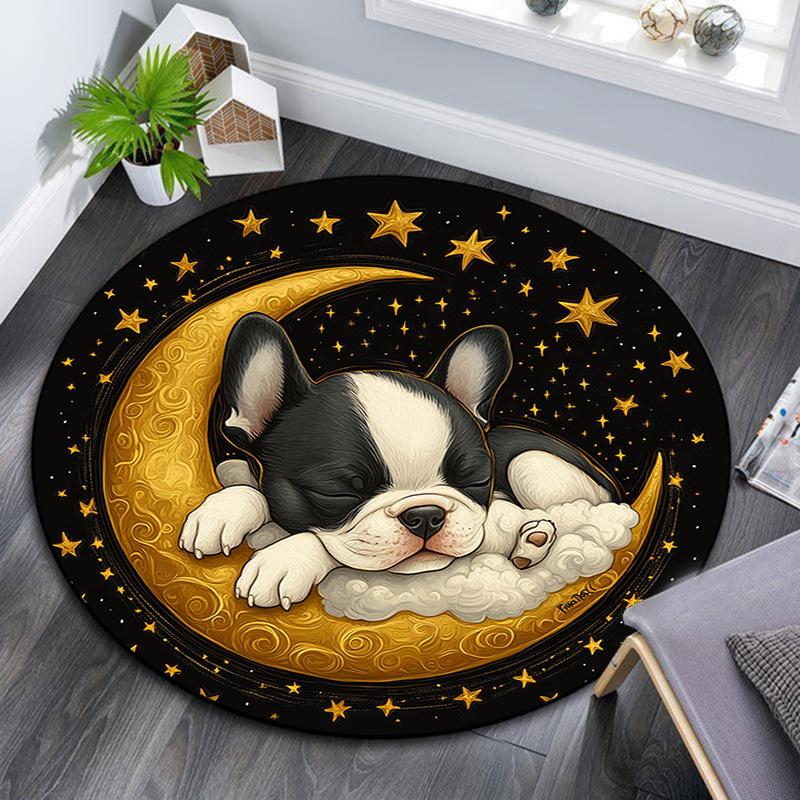 Sleeping Puppy Round Area Rug,Carpet Rug for Living Room Bedroom Sofa Playroom Decor,Non-slip Floor Mat