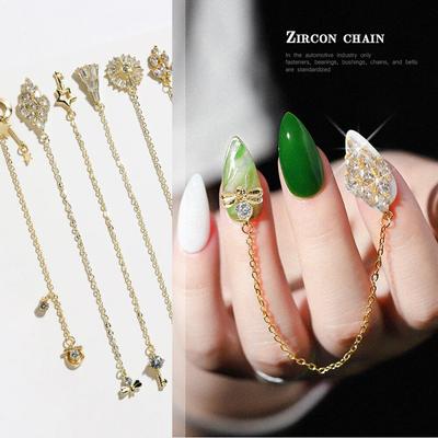 Um pedaço de zircônia brilhante Nail Art Strass Diamantes de luxo Correntes de borlas Jóias de pérolas Decorações de unhas Acessórios de manicure