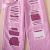 Teenagers Children Set 2025 Autumn New Girls Ripped Jeans Long Sleeve Striped Shirt Pink Hip-Hop Style Two-Piece Set