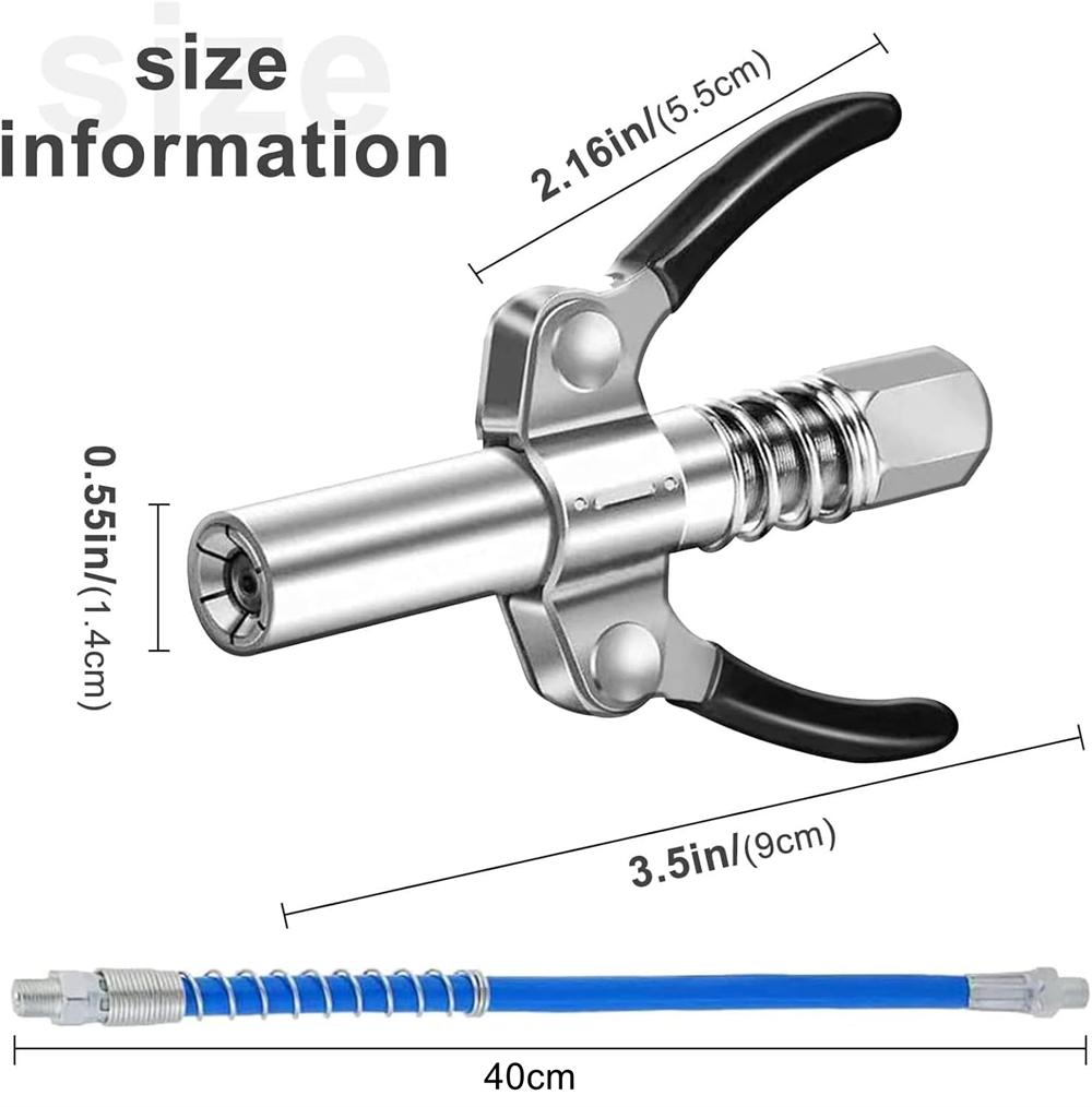 Grease Gun Coupler Oil Injector Grease Pump 40cm Spring Hose Locknlube Quick Release Lock and Lube Oil Injection Nozzle 1/8” NPT