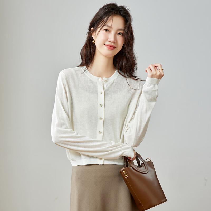 CARBAMMI Women's Round Neck Thin Knit Cardigan