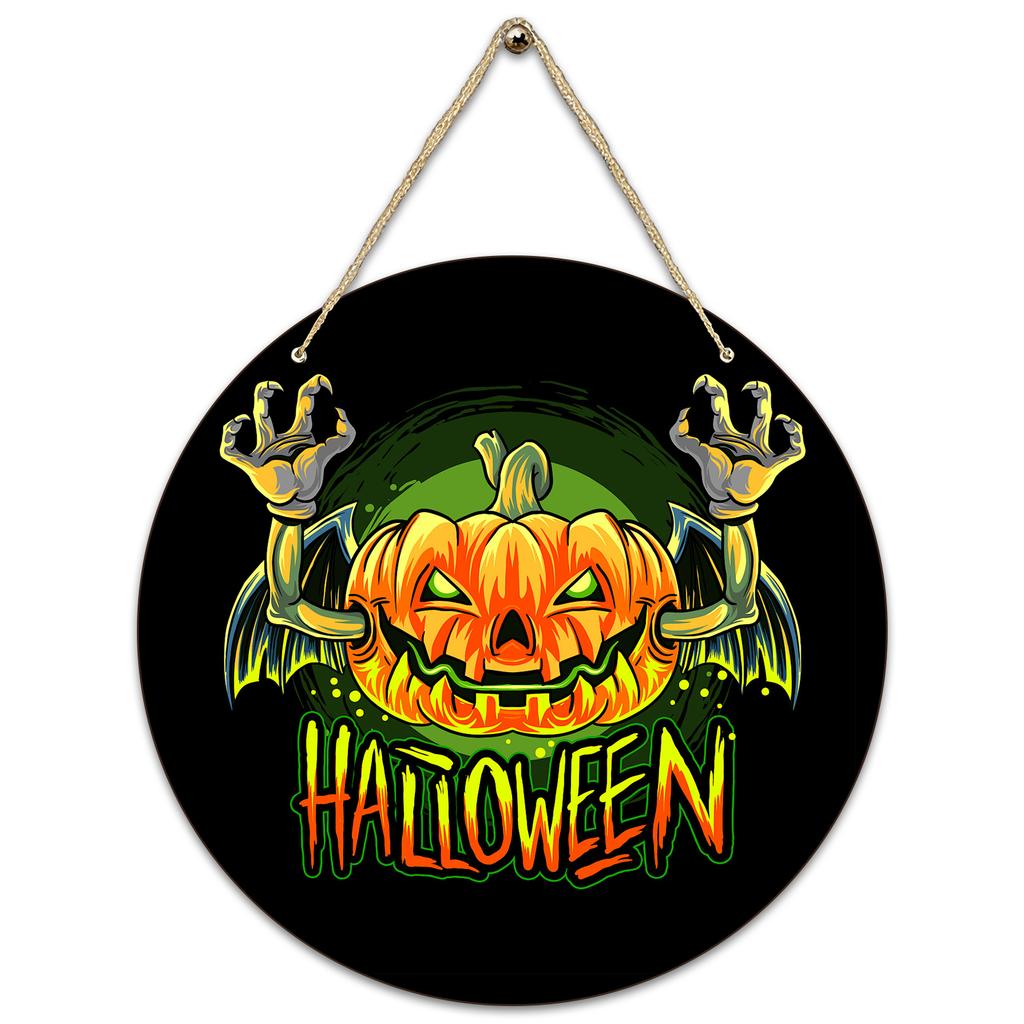 Halloween Decoration Wooden Round Sign Creative Decorative Hanging Tag