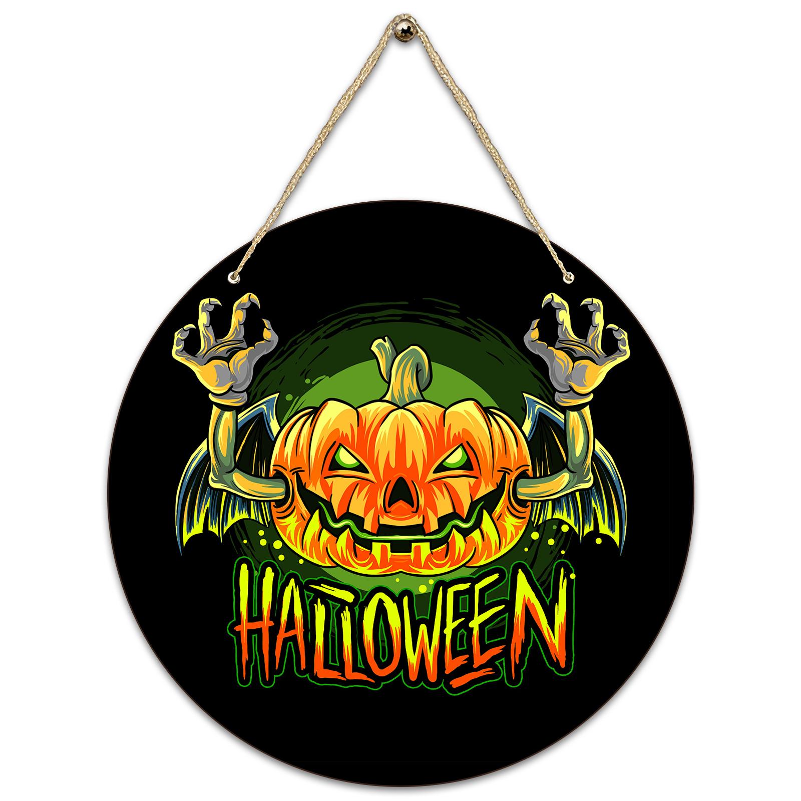 

Halloween Decoration Wooden Round Sign Creative Decorative Hanging Tag One Size