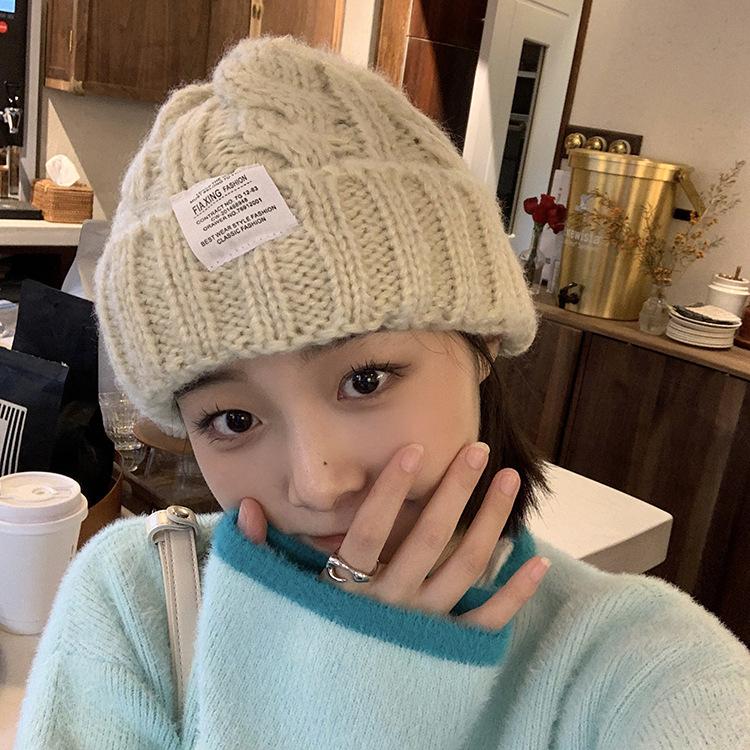 Fashion Versatile Wool Hat Women's Winter Thick Thread Knitted Hat Winter Student Warm Ear Protection Bag Head Cold Hat Women