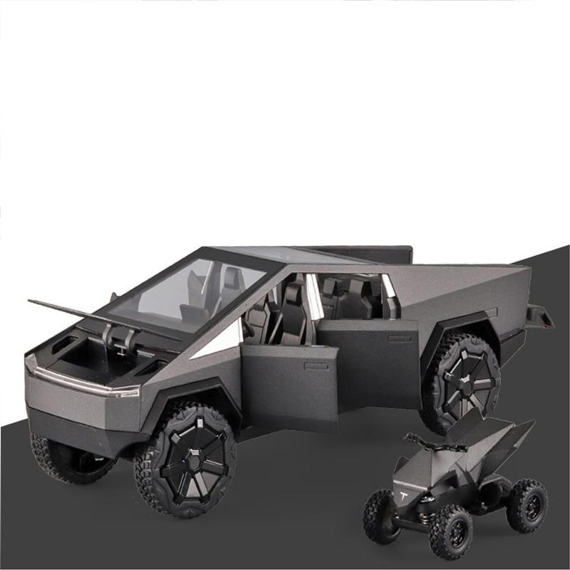 1:24 Tesla Cybertruck Truck Alloy Toy Car Model Diecasts Vehicles Pickup Motorcycle Car Decoration Kid Boys Toys Christmas
