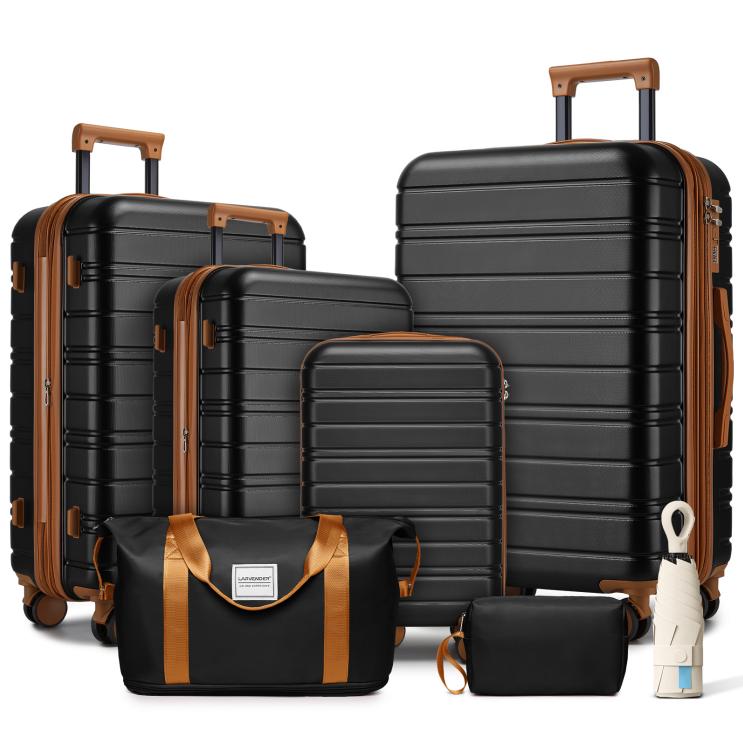 New Stylish Pink 6-piece Expandable Luggage Travel Set with Free Umbrella, Perfect for Long-distance Travel and Business Trips