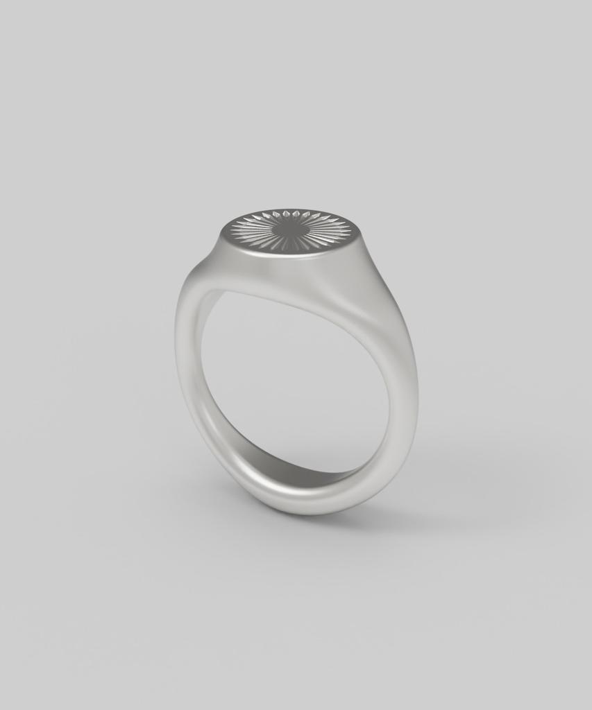 Reneobjet Sig Radial Engraved Ring [925 Sterling Silver] Signet Ring