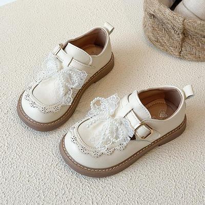 Chaussures en Cuir à Nœud Papillon pour Filles Printemps & Automne - Semelle Souple, Maille Perlée, Style Princesse