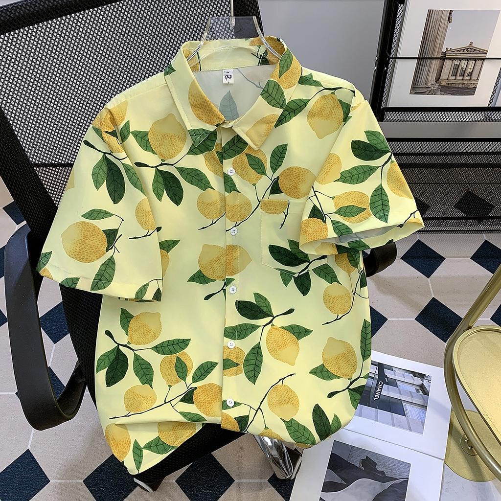 Hawaiian Full Printed Short-Sleeved Floral Shirt Men's Summer Thin Vacation Style Ice Silk Cool Half-Sleeved Loose Shirt