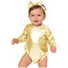 Tuta Fotografica per Compleanno Bambina Piccola: Completo Metallico Lucido a Maniche Lunghe con Bottoni a Pressione Facili e Set Fascia con Fiocco