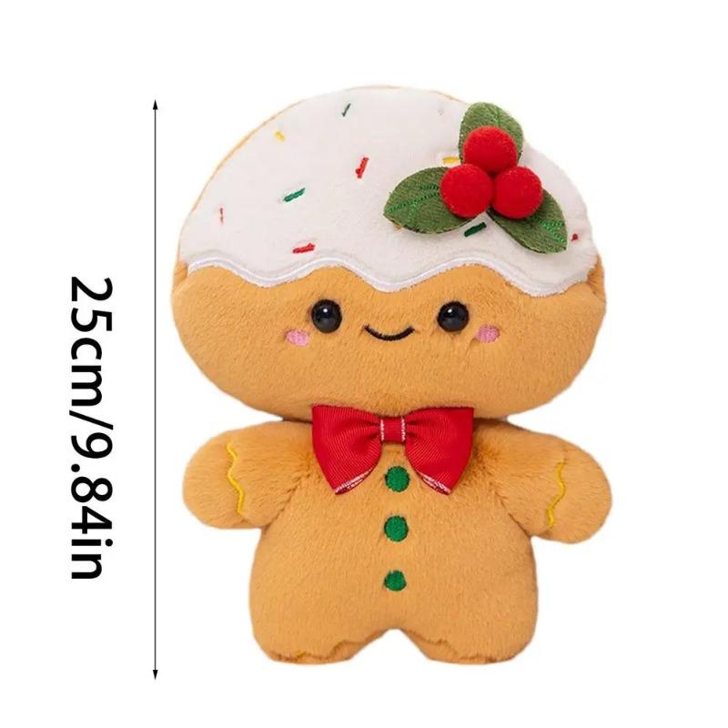 Kawaii Christmas Gingerbread Man Plush Toy Soft Gingerbread Man Stuffed Plushie with Strawberry Christmas Gift for Kids Adults