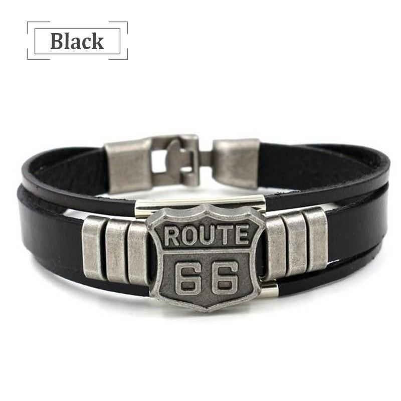 Trendy American Route 66 Printed Pattern Bracelet Men's Bracelet Metal Multilayer Leather Bracelet Accessories New Party Zircon