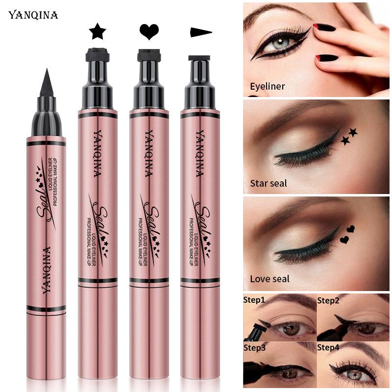 YANQINA Dual-Ended Eyeliner Stamp Pen - Waterproof Liquid Eyeliner with Star Heart Wing Seal 2 In 1 Eye Liner Pen Long Lasting Smudgeproof Eyeliner